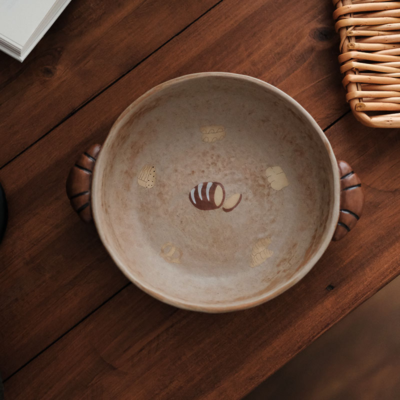 川谷原创面包盘子做旧风格吐司早餐盘粗陶餐具家用菜盘陶瓷盘子