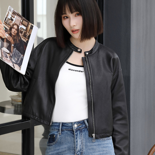 欧货进口真皮皮衣女短款2025春新款高腰显瘦绵羊皮夹克棒球服外套