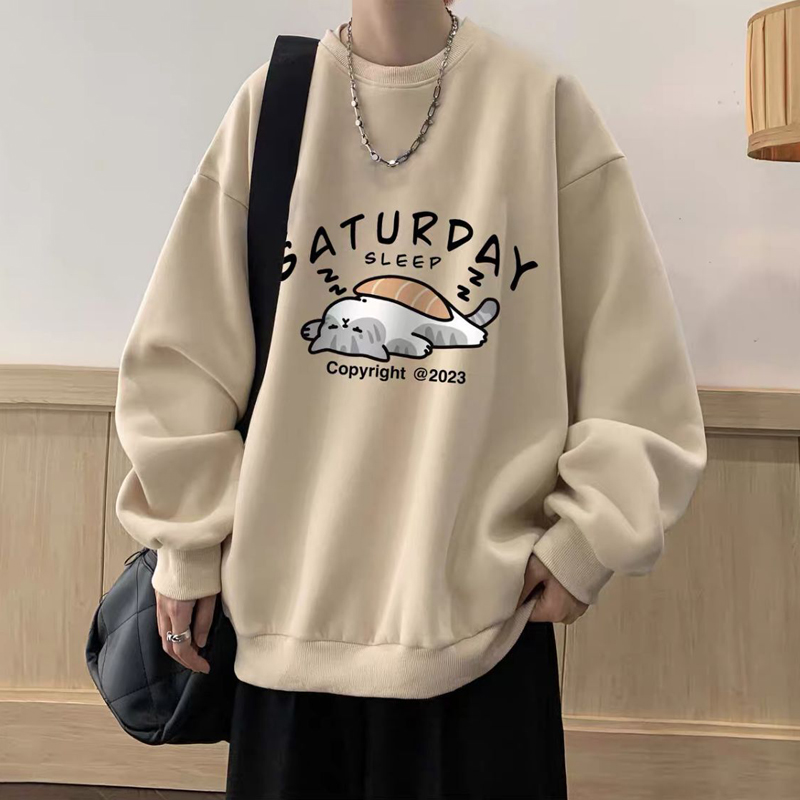 重磅纯棉卡通字母圆领卫衣男秋冬