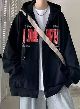 纯棉加绒拉链外套开衫卫衣男秋冬