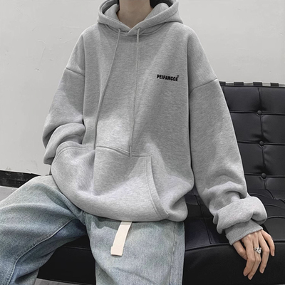 重磅纯棉简约字母连帽卫衣男秋冬