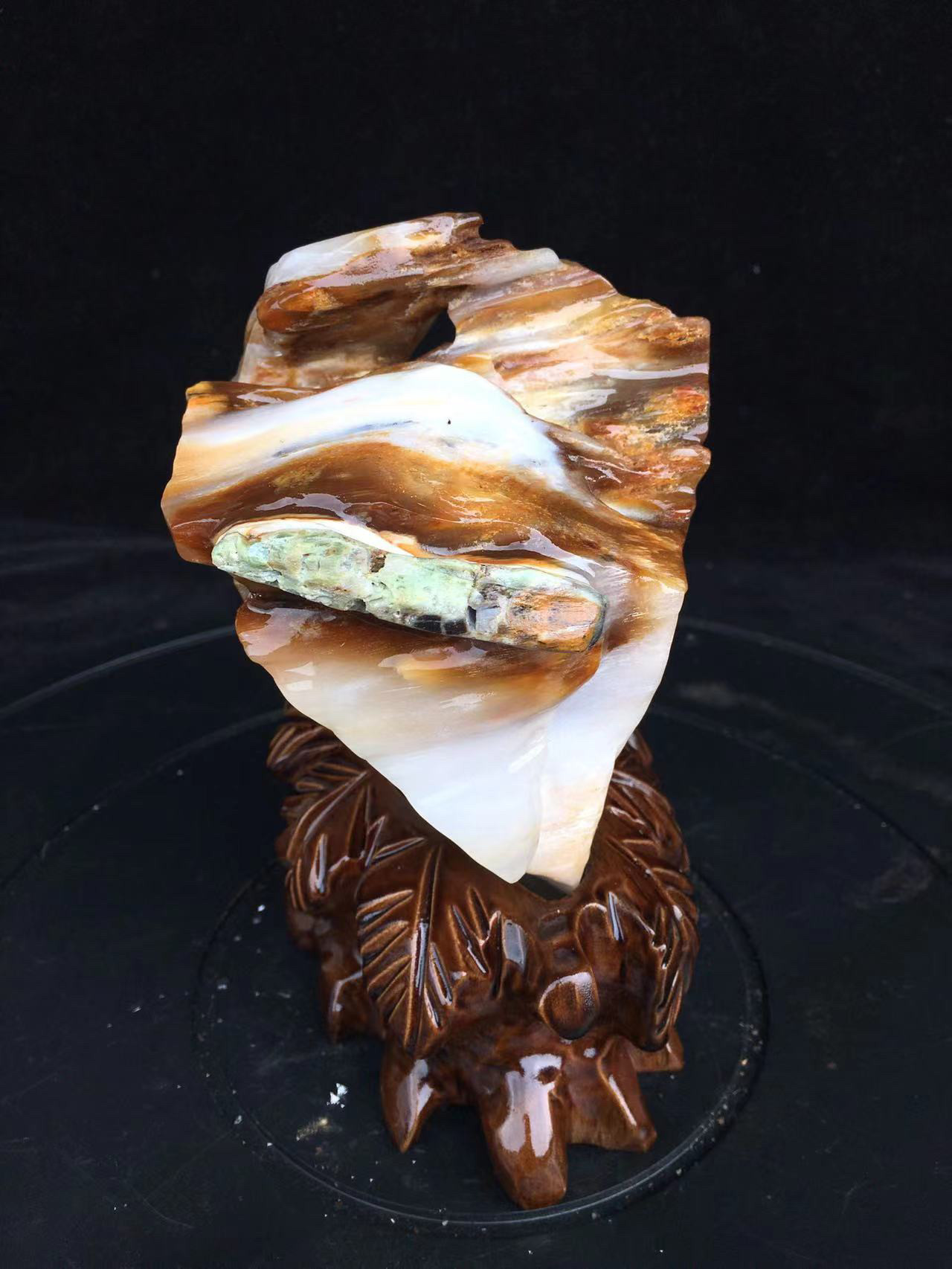 纯天然缅甸树化玉案台摆件树化石木化石玄关原石奇石