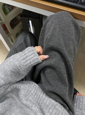 深灰色阔腿卫裤男款秋冬慵懒松弛感宽松糯米裤加绒加厚垂感长裤子