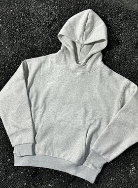 纯黑色带帽卫衣男款春秋cleanfit重磅硬挺连帽衫山东即墨套头外套