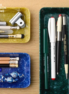 纵向书写 日本HIGHTIDE MARBLED收纳托盘笔筒大理石纹桌面文具