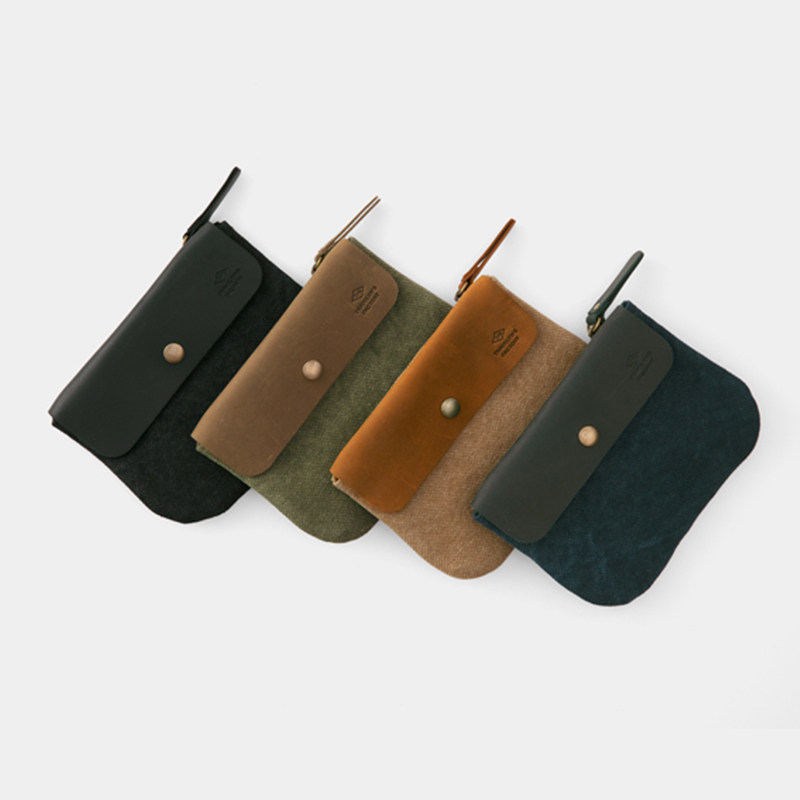 纵向书写 日本Traveler's Factory复古牛皮帆布迷你口袋收纳包