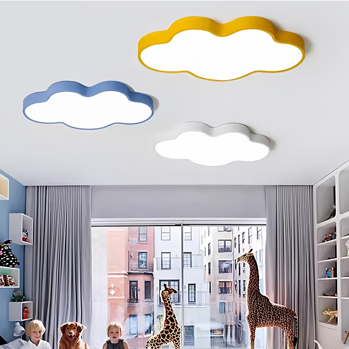 led卧室吸顶灯实木云朵