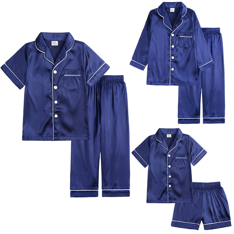 2026夏季仿真丝家居服男女童短袖丝绸宝宝冰丝空调服儿童睡衣套装
