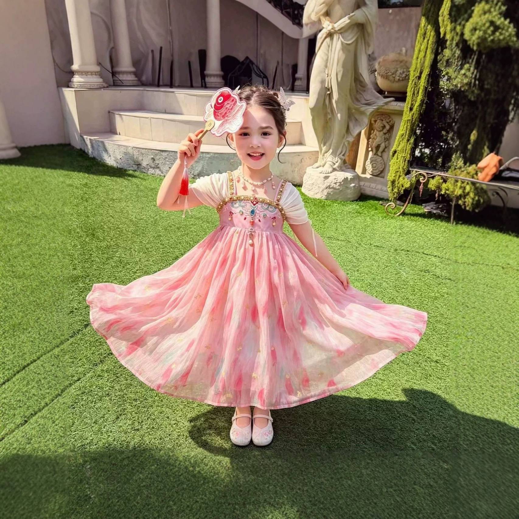 女童汉服连衣裙2026新款洋气宝宝夏季公主裙儿童短袖民族风超仙夏