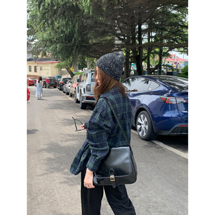 DRIZZLE 蓝绿格子衬衫女秋季2025新款上衣慵懒松弛感纯棉长袖衬衣