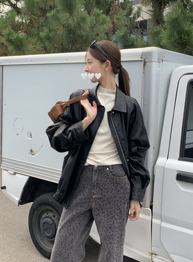 DRIZZLE 黑色皮衣外套女2025秋冬新款韩系宽松休闲机车PU皮夹克