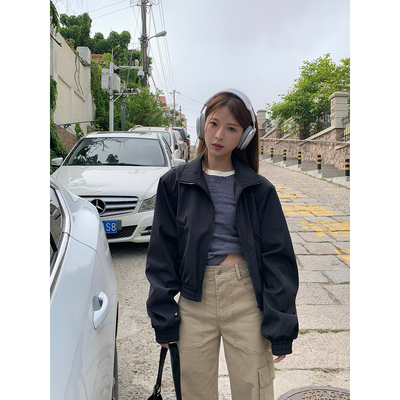 DRIZZLE美式立领黑色飞行员夹克