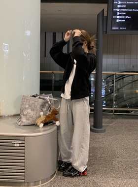 DRIZZLE 弯刀版型 春秋抽绳灰色运动休闲阔腿香蕉裤