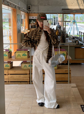 DRIZZLE 白色直筒牛仔裤女秋季2025新款休闲裤显瘦毛边拖地阔腿裤