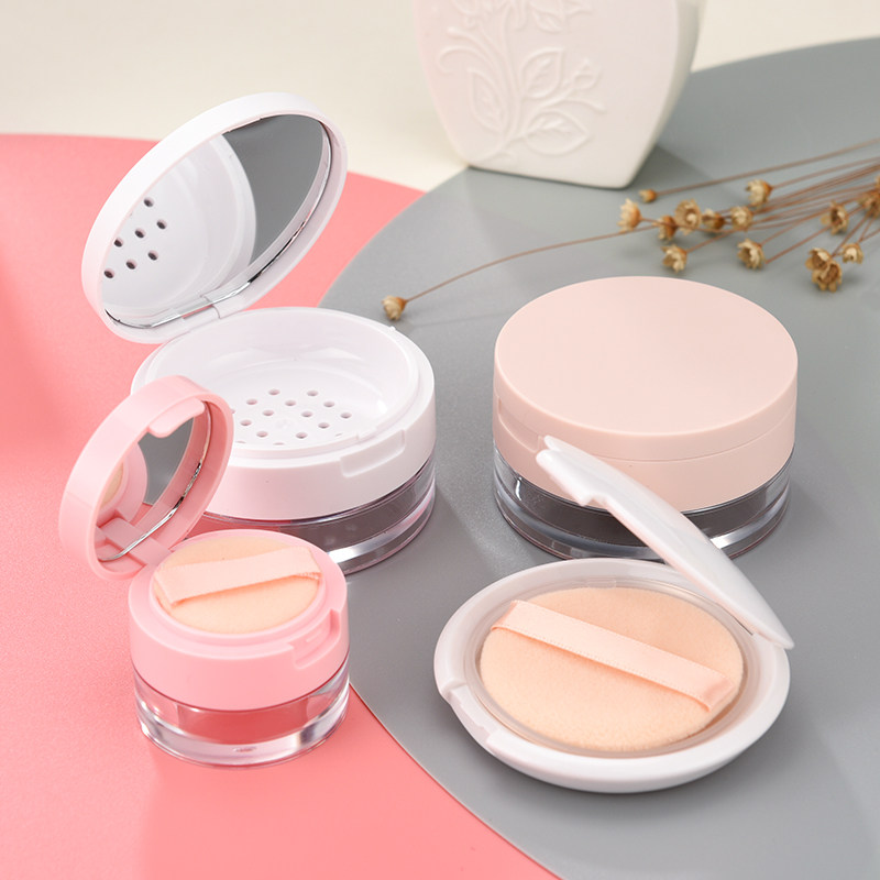 散粉盒空盒散粉蜜粉痱子粉分装盒高档便携小迷你弹力网网格带镜子