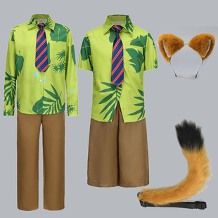 疯狂动物城尼克狐衣服COS短袖衬衫套装男童成人儿童夏天演出服装