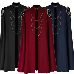 中世纪哥特斗篷中世纪欧洲男女复古皇家连帽演出服华丽串珠披风