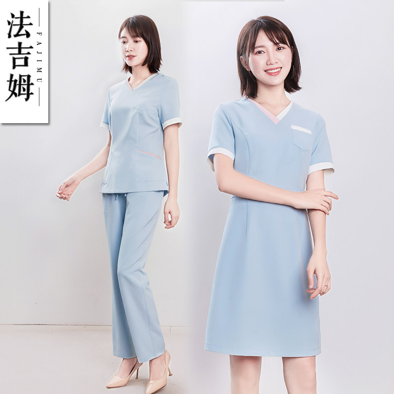 夏季短袖V领医疗美容院女高端定制月子会所工作服修身牙科 护士服