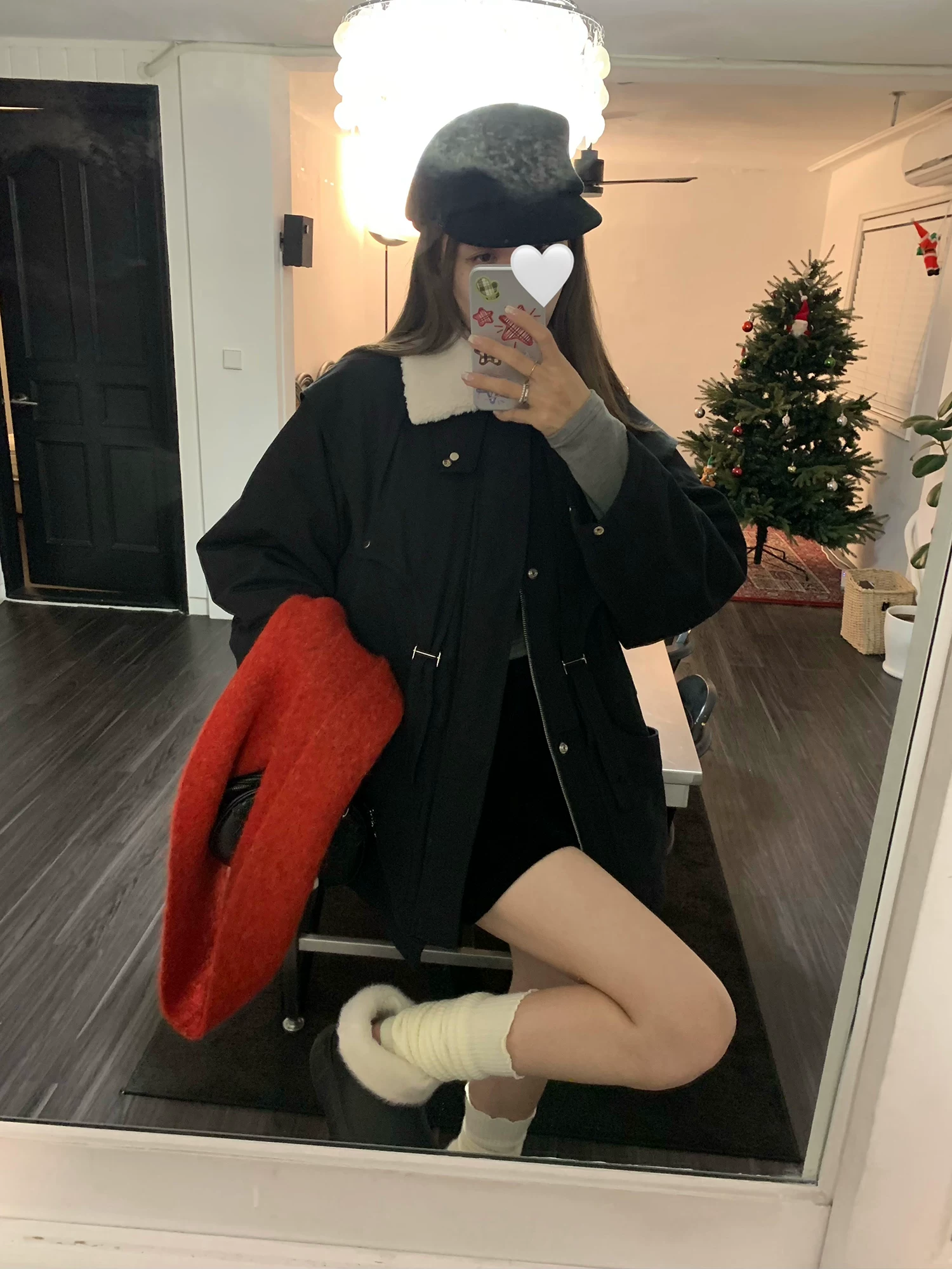 Плотное черное пальто для отдыха, свободный крой, увеличенная толщина