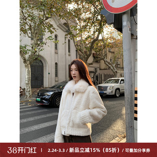 Cactishop小糯米 羊羔毛皮毛一体环保毛领外套女秋冬气质保暖皮草