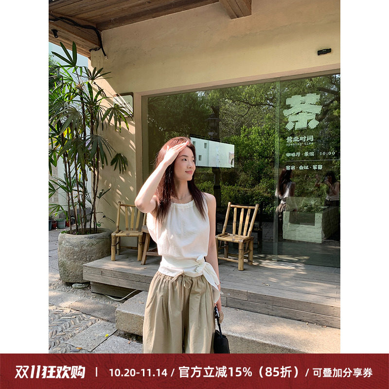 Cactishop无袖绑带设计感衬衣女