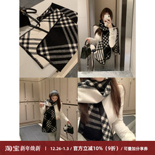 Cactishop圣诞氛围感拉满 披肩女围巾冬季美拉德复古黑色格纹围脖