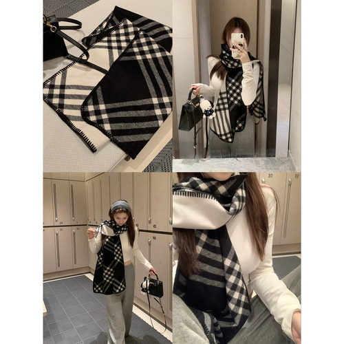 黑色格纹披肩女外搭围巾冬季围脖