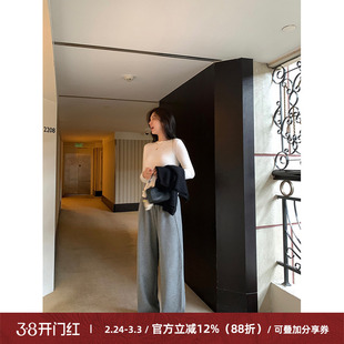 Cactishop糯米裤 面料超好宽松直筒休闲裤女松紧腰显瘦灰色阔腿裤