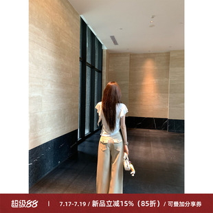 Cactishop卡其西装裤 双口袋休闲阔腿裤女垂感百搭韩系直筒长裤