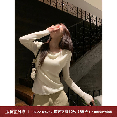 韩系氛围感荡领针织衫女假两件