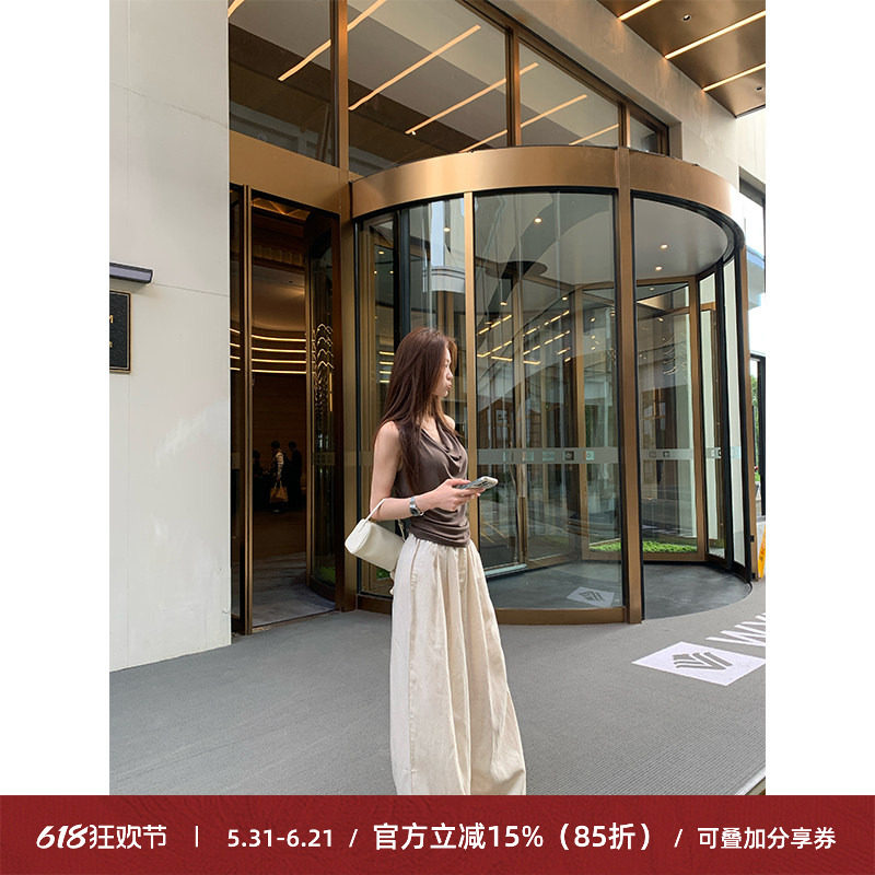 Cactishop人生麻裤 松弛气球裤白色亚麻阔腿裤宽松垂感薄款休闲裤