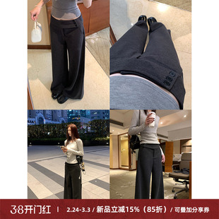 Cactishop主推西装裤 2025冬季新款深灰侧扣毛呢阔腿裤女宽松垂感