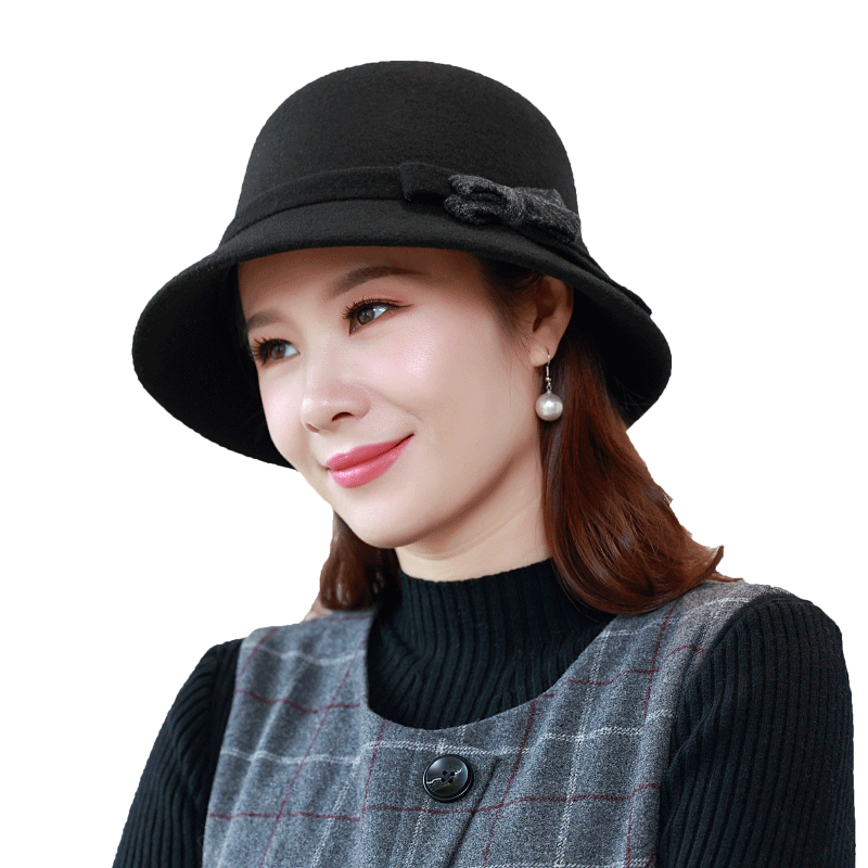新款羊毛呢妈妈帽气质潮流中年女秋冬季韩版时尚洋气中老年人帽子