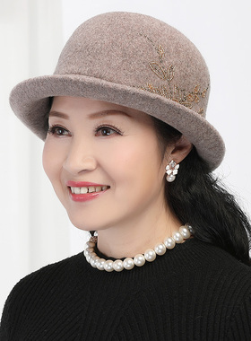 羊毛呢气质妈妈帽子中老年礼帽