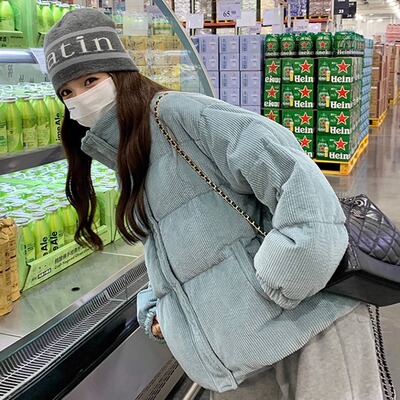 2025冬季新款灯芯绒棉服女韩系肯豆风小个子加厚面包服学院风外套