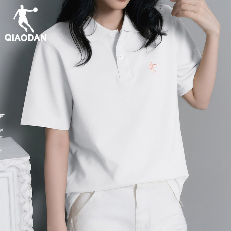 乔丹POLO衫女白色t恤2026夏季新款纯色棉质短袖女装翻领运动上衣