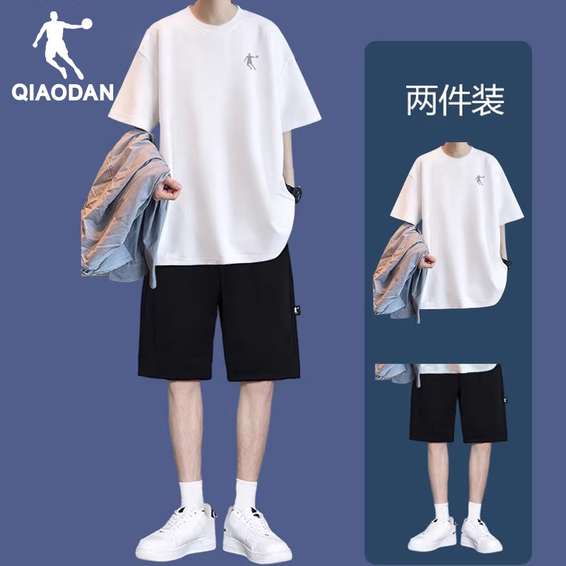 乔丹运动套装男士夏季宽松大码两件套短袖T恤短裤薄款冰丝速干衣
