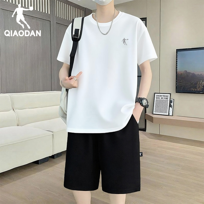 乔丹运动套装男夏季薄款冰丝速干短袖短裤健身跑步休闲百搭两件套