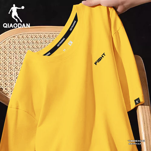 乔丹短袖T恤男圆领半袖黄色体恤