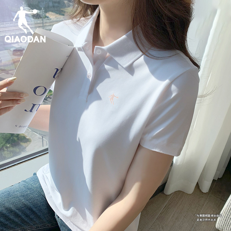 乔丹polo衫女士夏季2025新款有领正肩显瘦白色运动跑步短袖T恤女