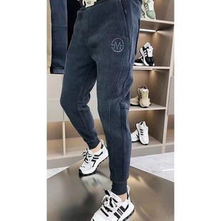 男裤 束脚条绒哈伦裤 子2025新款 修身 秋冬季 加绒加厚小脚灯芯绒卫裤