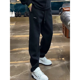 加绒简约宽松百搭保暖运动卫裤 子男士 青少年弯刀直筒休闲裤 春秋季