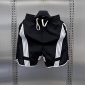 男士 休闲运动跑步裤 夏季 薄款 网红美式 速干条纹拼接短裤 宽松五分裤