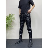 哈伦裤 秋冬季 痞帅宽松工装 加绒保暖外卖骑手机车防风防雨皮裤 男士