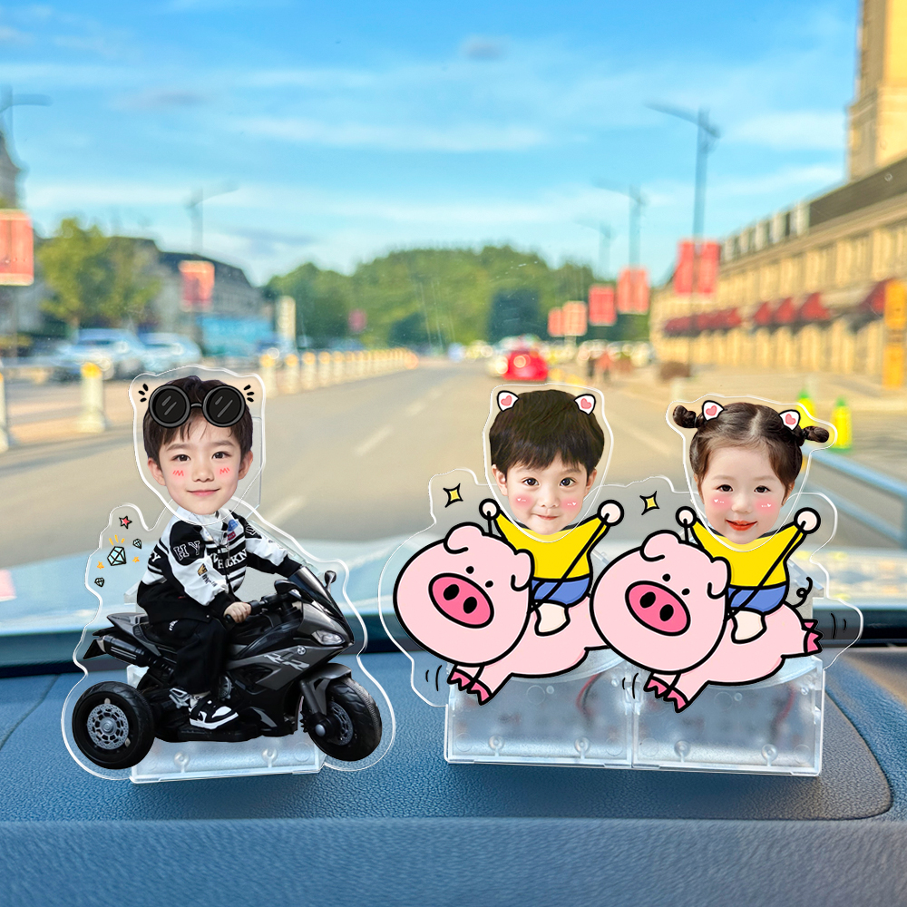 照片diy车载摇头摆件定制宝宝情侣亲子小人摇头晃脑太阳能装饰品