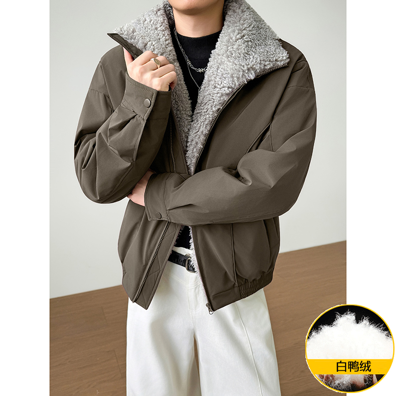 模特图~新标90白鸭绒冬季美式毛领拼接羽绒服外套E106/P238，男装羽绒服，电商B331