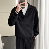 模特图~秋季麂皮绒翻领卫衣夹克外套K520/P38，男装夹克，电商B331