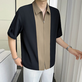 轻熟风~2025夏季新品拼色双头拉链冰丝中袖衬衫Q1078/P55，商品下架区，电商B331