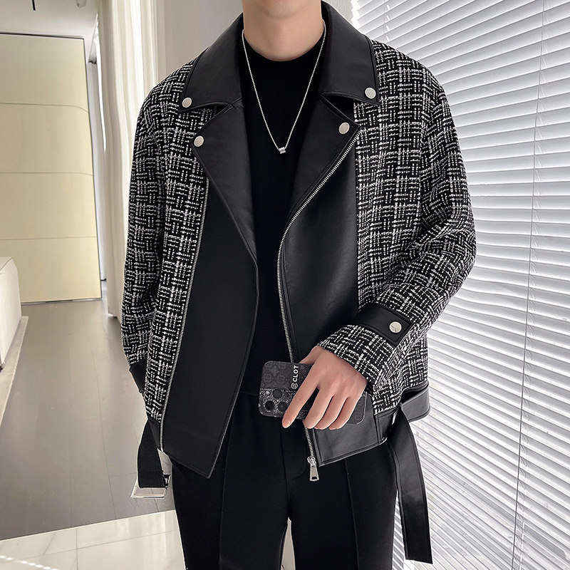模特图~秋季小香风拼接机车服夹克外套K530/P125,男装夹克,电商B331