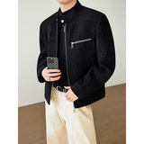 模特图~2026春季垫肩小香风双开拉链立领夹克外套YJ6004/P115，男装夹克，电商B331